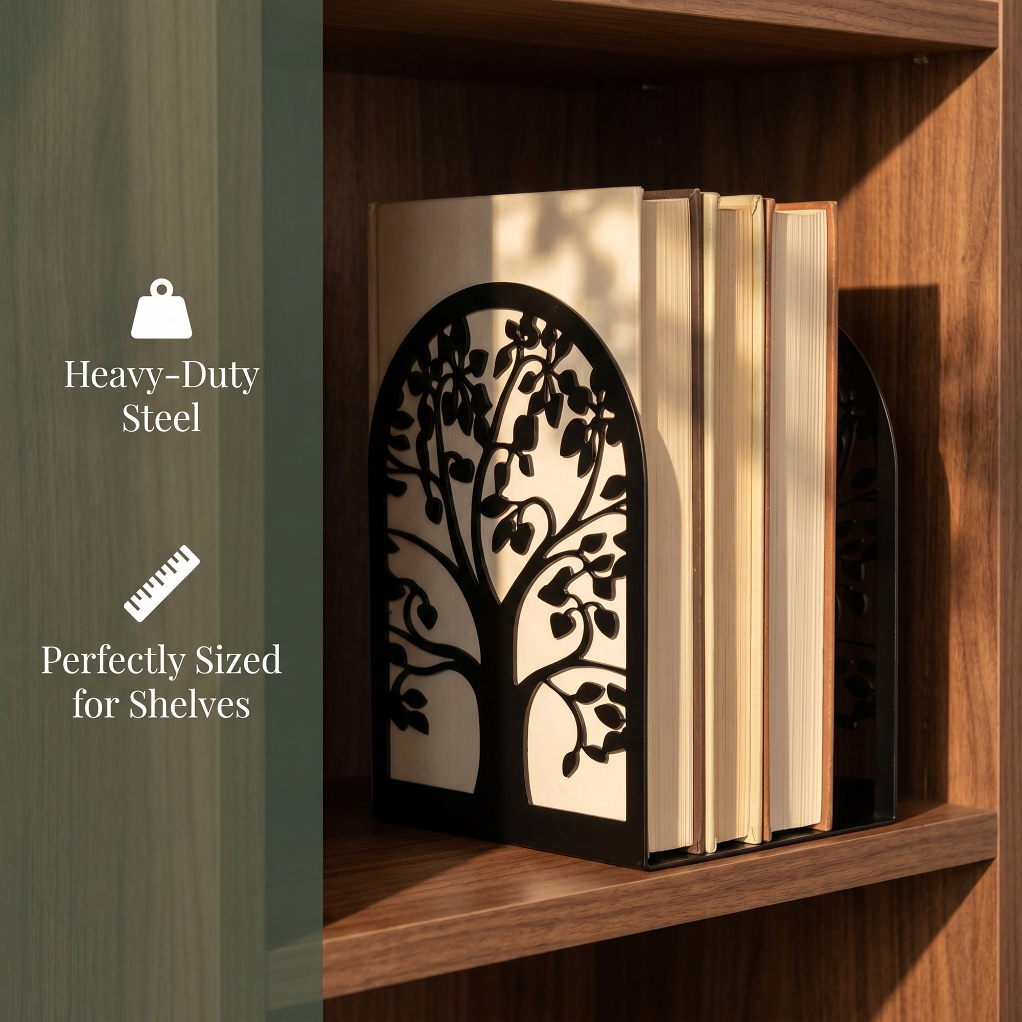 Unique Bargains Metal Tree Design Book Ends for Shelves Black Tree StyleE 4.7"x3.5"x7.1"