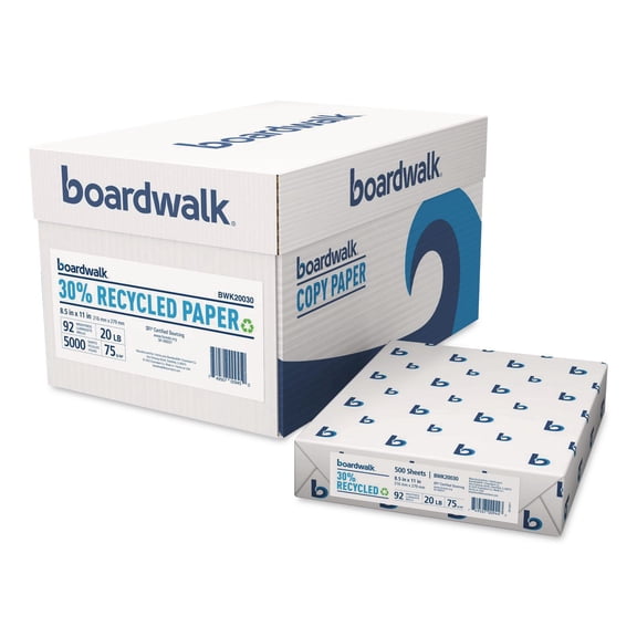 8.5 in. x 11 in. 20 lbs. Bond Weight 92 Bright 30 Percent Recycled Copy Paper - White (10-Reams/Carton)