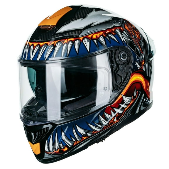 ILM 861C Motorcycle Full Face Helmet, Lightweight, Carbon Fiber, Dual Visor - DOT Certified (TheNightOrange, S)