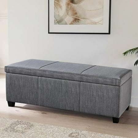 Storage Ottoman, 47 Inch Bench Bedroom Bench with Safety Close Hinge, Extra Long Ottoman with Storage for Living Room, Entryway, Hallway, Foot Rest, Support 300lbs - Gray