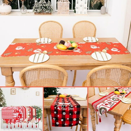 

Table Runner Colorful Table Cover Party Ornaments Tablecloth for Christmas Home Dining Table New(H Red And White Elk)
