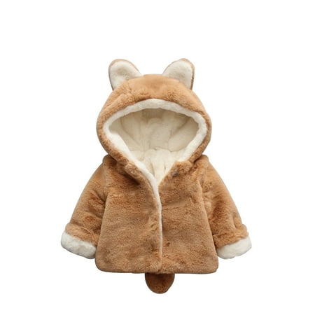 

BIZIZA Infant Baby Jacket Ears Solid Color Long Sleeve Fleece Button Up Hooded for 6M-5Y Chlid Tops Khaki 110