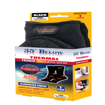 35 Below 35° BELOW Thermal Socks, Black, Unisex, Large,1 Pair