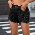 thumbnail image 2 of ClodeEU Women's Rhinestone Jeans Shorts with Pocket and Belt Casual Fashion Denim Short Black,Womens Plus XXL, 2 of 8
