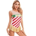 thumbnail image 2 of YONGHS Womens Christmas Candy Cane Striped Costume Ballet Dance Skating Leotard Dress Red M, 2 of 7