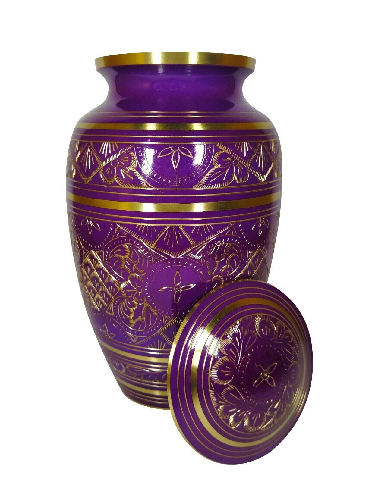 Cremation Urn Purple Gold Engraved Funeral Burial Urn For Human And Pet Ashes Large Human Urn for Human Ashes with velvet bag