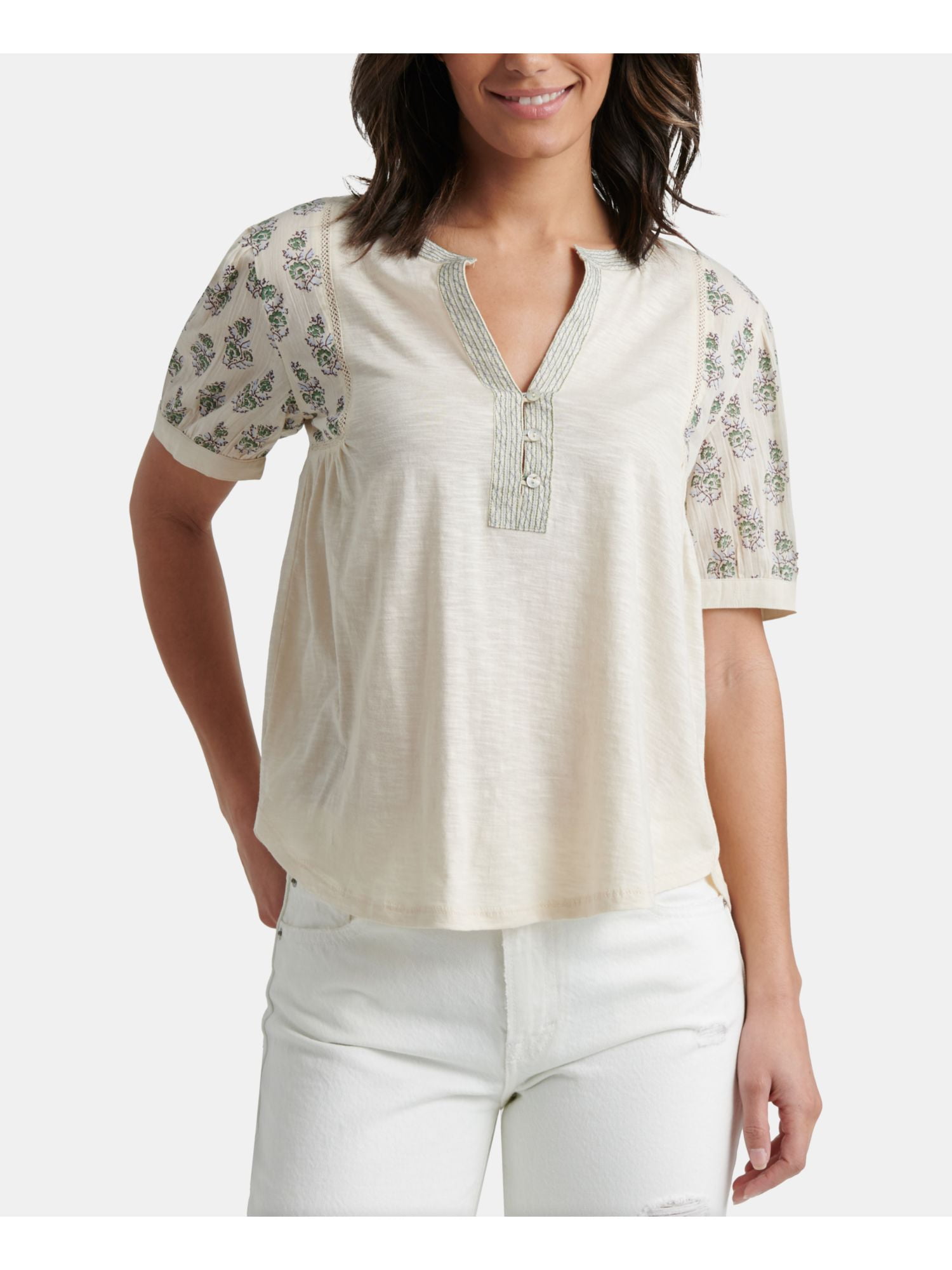 LUCKY BRAND Womens Beige Embroidered 
