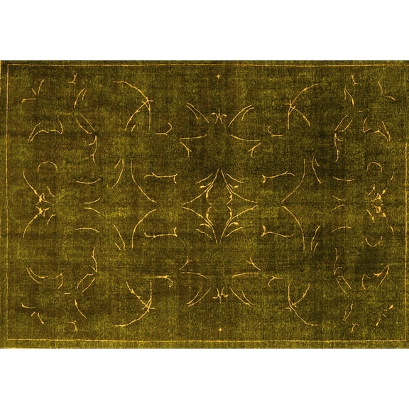 Ahgly Company Machine Washable Indoor Rectangle Persian Yellow Traditional Area Rugs, 5' x 7'