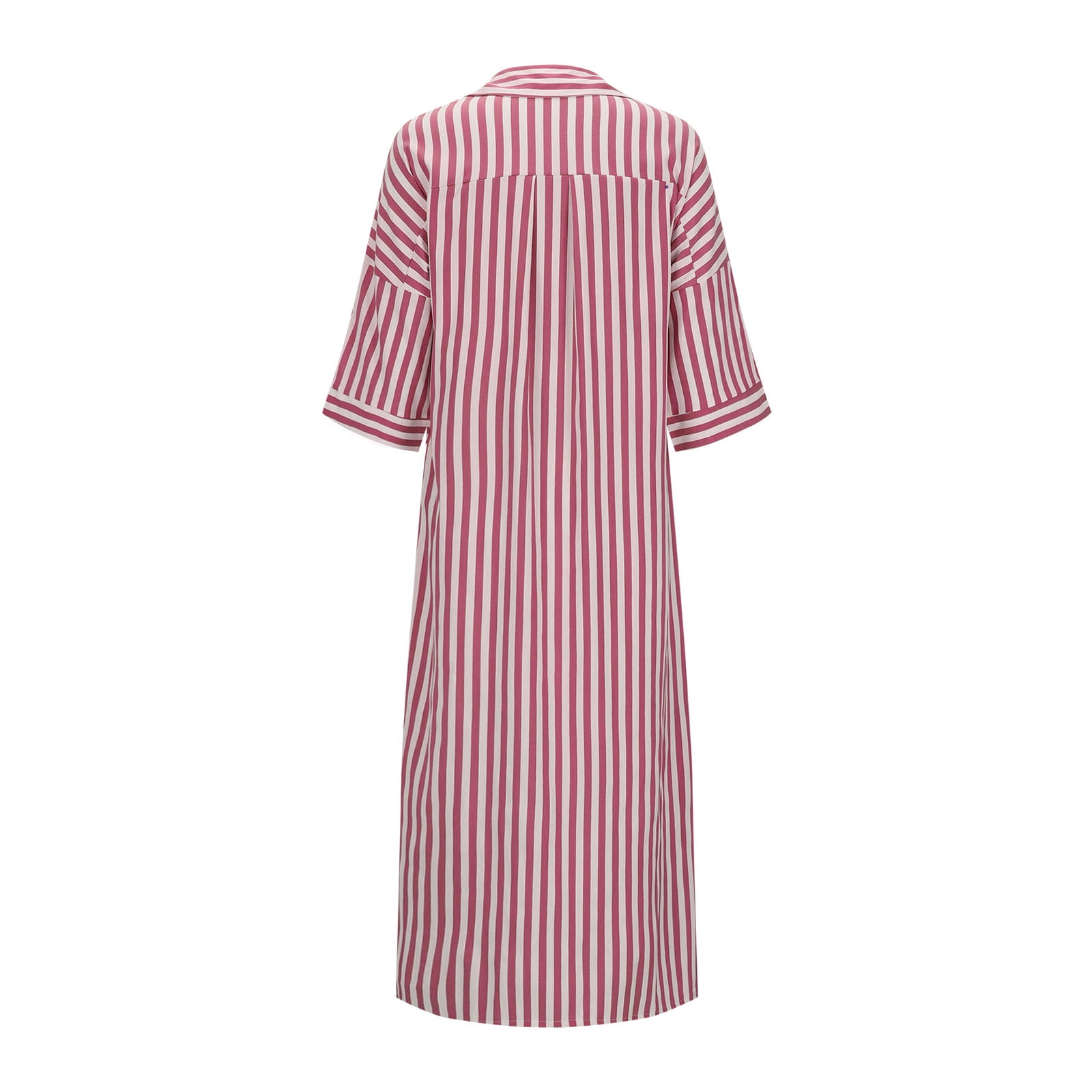 ANKOLA Womens Classic Striped Shirt Dress with Buttons Lapel Collar Long Sleeves Soft Cotton Casual Business Midi Dress, Women's, Size: Medium, Pink