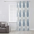 thumbnail image 3 of Navy Blue Grey Leaves Semi Sheer Curtains Drapes for Living Room, Bedroom, French Doors Window 54 Inches Long, Summer Tropical Plant Aesthetics Rod Pocket Chiffon Curtain Drapery Voile Drape Panel, 3 of 6
