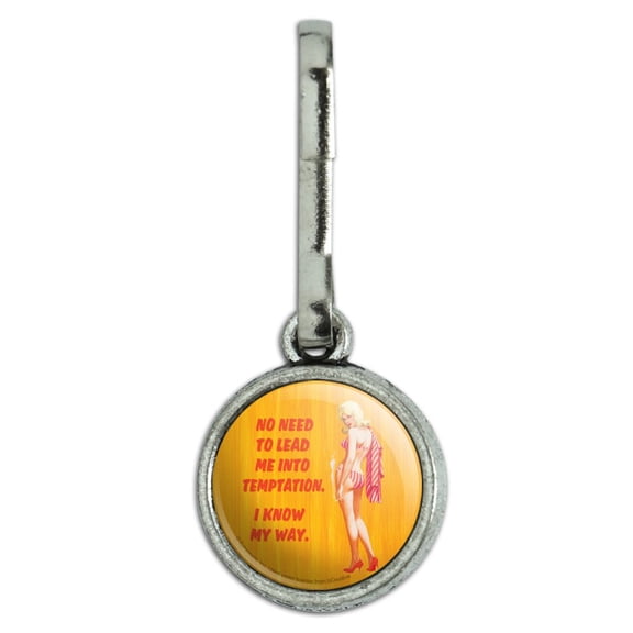 No Need to Lead me into Temptation I Know the Way Funny Humor Antiqued Charm Clothes Purse Suitcase Backpack Zipper Pull Aid
