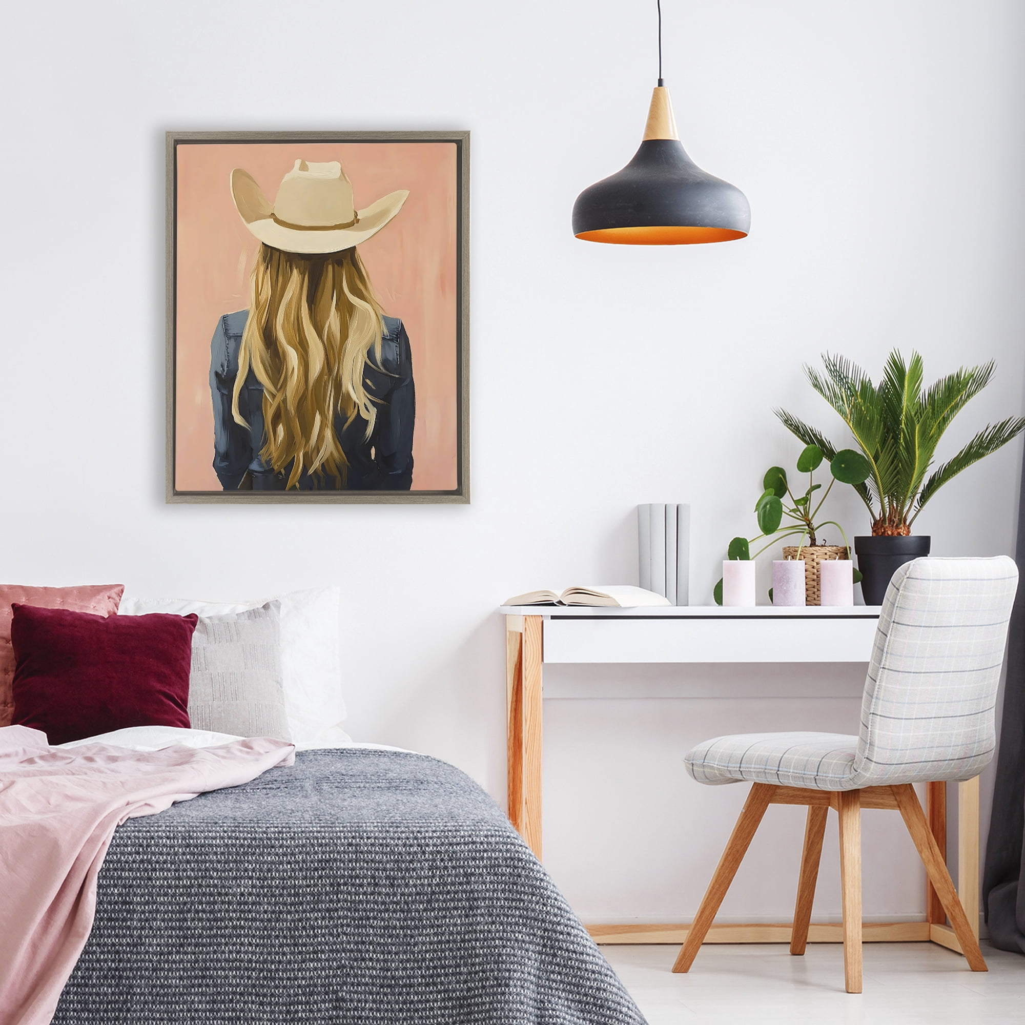 Stupell Industries Blonde Cowgirl Back View Brown Framed Floater Canvas Wall Art, design by The Prints Vibe
