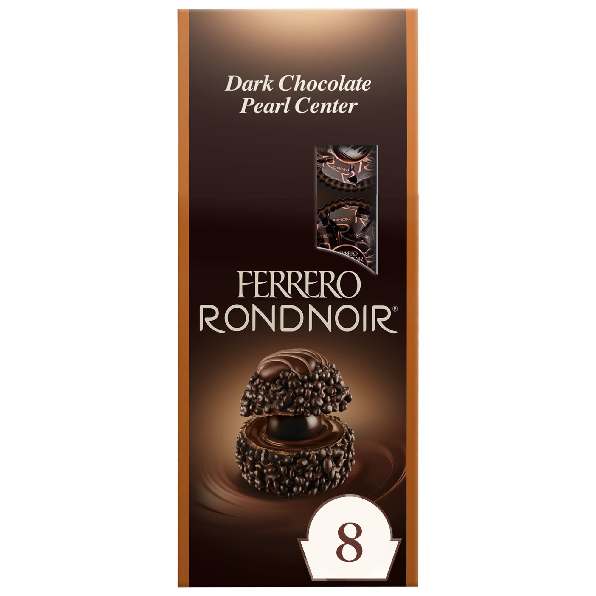 Ferrero Rondnoir Dark Chocolate Gift Box, 8 Count Individually Wrapped Chocolate Pieces, 2.7 oz