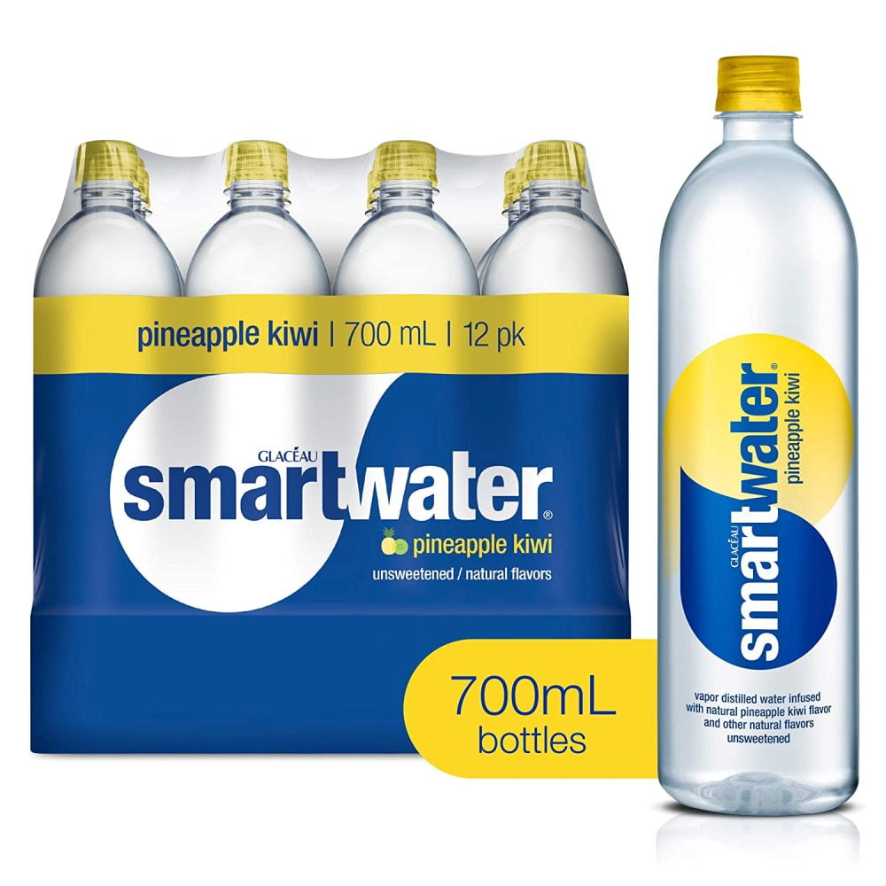 "smartwater Pineapple Kiwi, Vapor Distilled Premium Bottled Water, 23.7