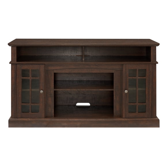 PODOT 58" TV Stand for TVs up to 65" with 2 Glass Door Cabinets, Espresso