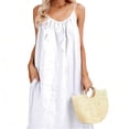 thumbnail image 4 of Uootdi Robes de Plage pour Femmes à Bretelles Spaghetti Sans Manches à Volants Unies Robes Maxi Vacances Légères Fluides en Lin Cadeau, 4 of 5