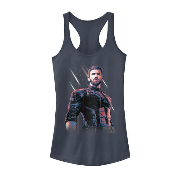 Junior's Marvel Avengers: Infinity War Captain America Streak Racerback Tank Top Indigo Small