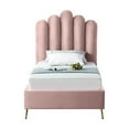 thumbnail image 4 of Velvet Platform Bed with Gold Legs & Tufted Headboard - Modern Bedroom Furniture, 4 of 6
