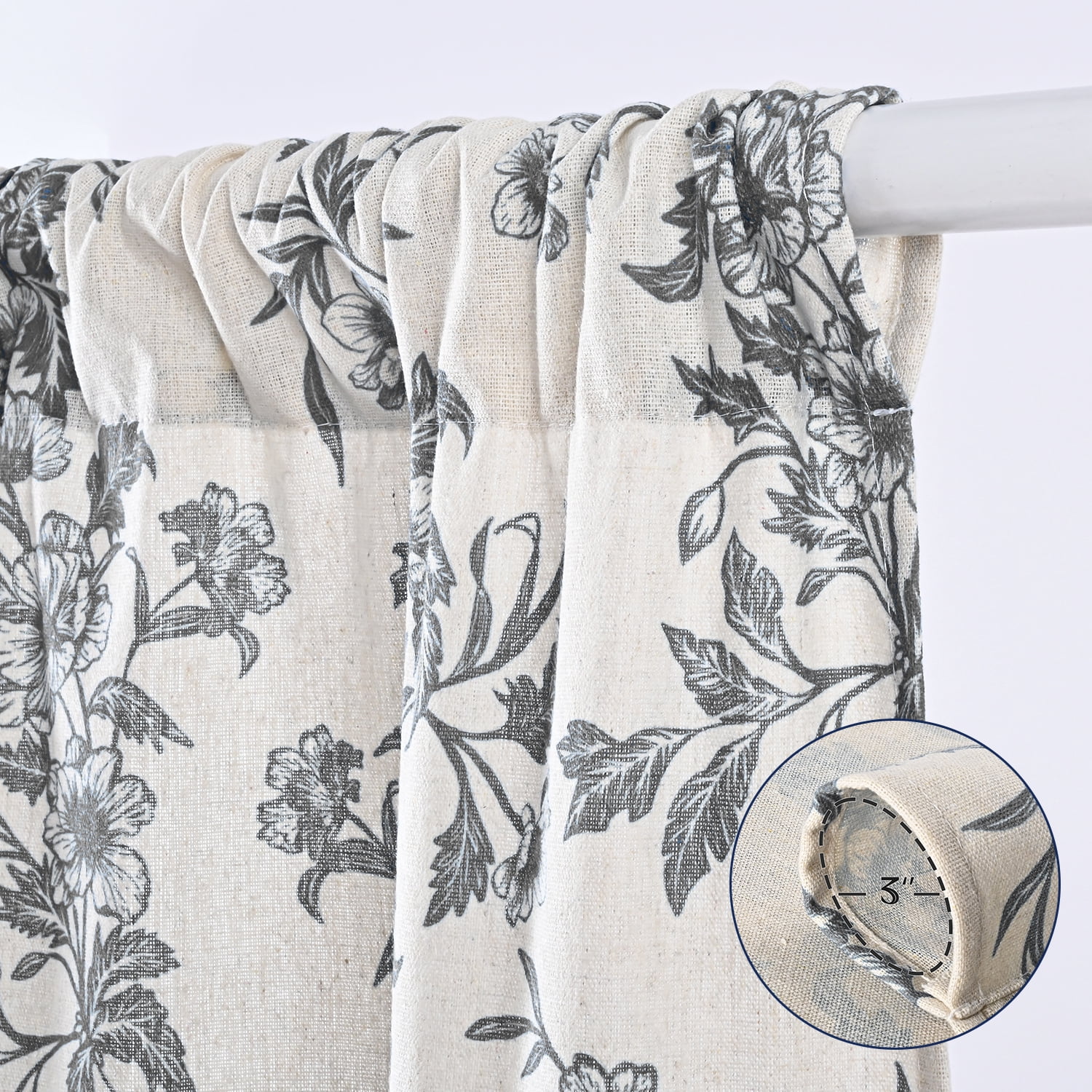 Alishomtll Floral Curtains for Living Room Farmhouse Country Linen Curtains Light Filtering Window Drapes,Black ,52"x84", 2 Panels