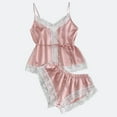 thumbnail image 6 of LYEAA Nightwear for Ladies Valentine's Day Two-piece Soft Satin Pajamas Set Lace V Neck Sling Tops with Shorts Cozy Loungewear Solid Loose Casual Sleepwear Sleepsuits Pink XL, 6 of 7