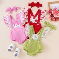 thumbnail image 2 of Newborn Baby Girl Summer Outfit Avocado Strawberry Romper Fly Sleeve Bodysuit Overalls with Headband Set Infant Cute Clothes, 2 of 7