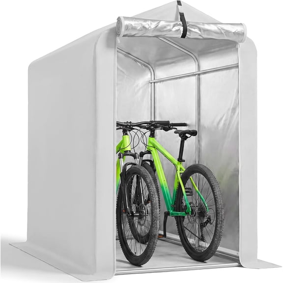 NeoNiches Small Bike Tent Storage Shed, 420D Oxford with Steel Frame,Sliver | 6’x3’ 5000PU Waterproof Anti-Collapse Easy Setup for 2 Bike,Garden Tool,Lawn Mower