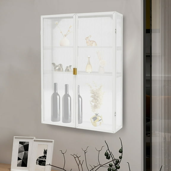 Retro Cabinet White Wall-Mounted Metal Storage Cabinet with Detachable Shelves