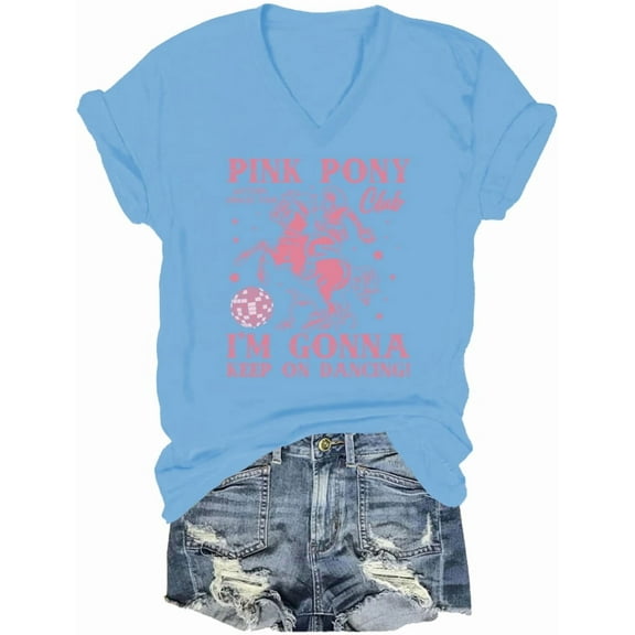 Pink Pony Club V Neck Shirt Cowboy Cowgirl T-Shirt Western Princess Tour Tee