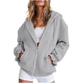 thumbnail image 3 of Womens Hooded Jackets, Zipper Long Sleeve Outerwear with Pockets & Ruffle Cuffs Design, Fall Winter Casual Wear | VerBelle,Gray L, 3 of 7