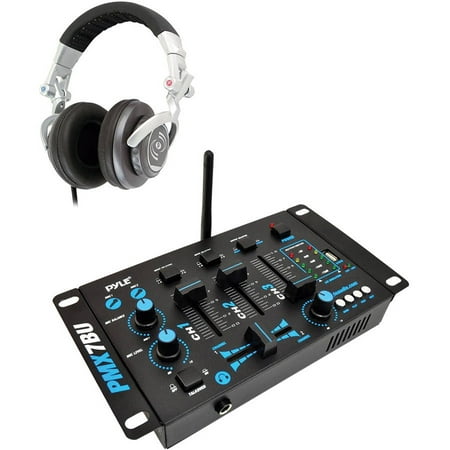 Pyle Pro PMX7BU 3-Channel Bluetooth DJ Mixer with Pyle Pro PHPDJ1 Professional DJ Turbo (Best Cheap Dj Mixer)