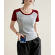 thumbnail image 4 of Camiseta de algodón para mujer, cuello redondo, corte ajustado, cuello redondo, transpirable, cómoda, sin costuras, transición de sin mangas a con mangas, 4 of 4
