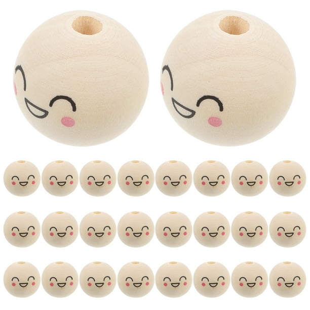 50 cuentas de madera con forma de cara sonriente, espaciadoras, redondas, únicas, sueltas, para joyería