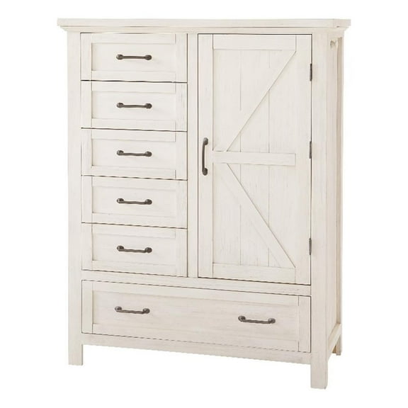 Pemberly Row Traditional Wood Chifforobe in Brushed White Finish