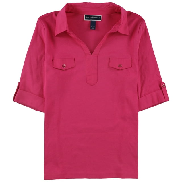 Karen Scott Blusa con cuello para mujer, rosa, grande Karen Scott Pull-over