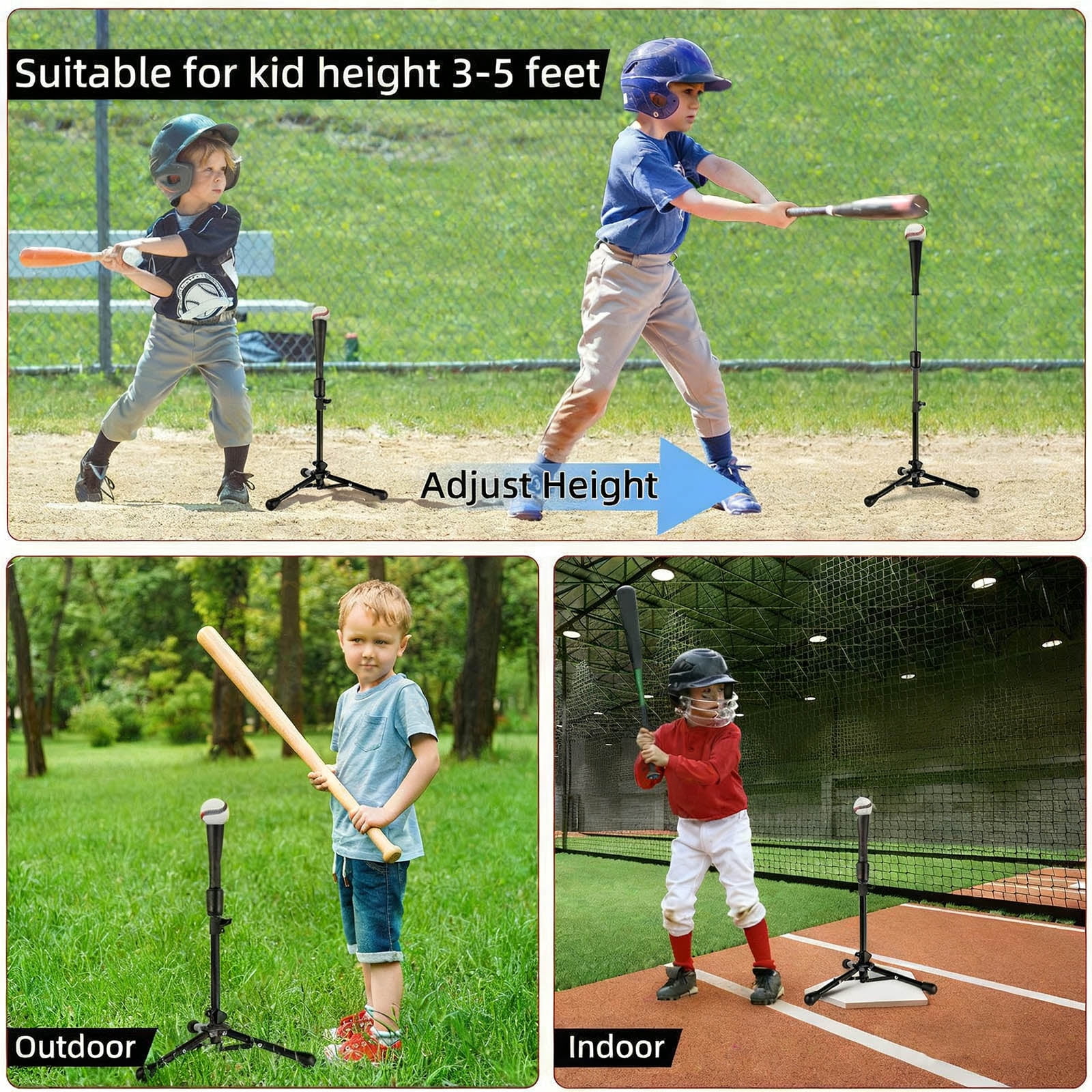Baseball Softball Training Tees Adjustable Height For Youth Practices With Rebounds Rubber Base And Portable Carry Bag
