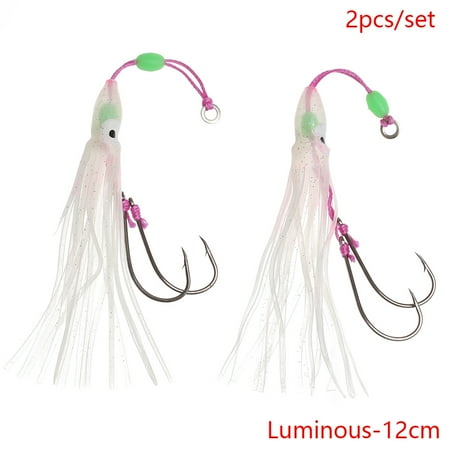 2Pcs/Lot 6cm/10cm/12cm Octopus Lure Squid Jig Fishing Soft Lures Big Squid Bionic Bait Skirt Soft Bait with Hook Fishing Tackle LUMINOUS - 12CM LUMINOUS - 12CM