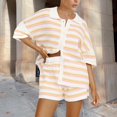 thumbnail image 1 of MKLEKYY Conjuntos De Mezclilla Cortos Para Mujer, Conjunto De Punto A Rayas, Top Con Botones Y Pantalones Cortos De Dos Piezas, Ropa De Estar Por Casa, 1 of 3