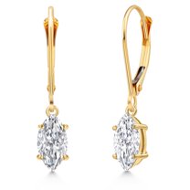 Gem Stone King 14K Yellow Gold Lab Grown Diamond Leverback Dangle Earrings for Women | 0.88 Cttw | Gemstone April Birthstone | DEF Color | VVS-VS Clarity | Marquise 8X4MM