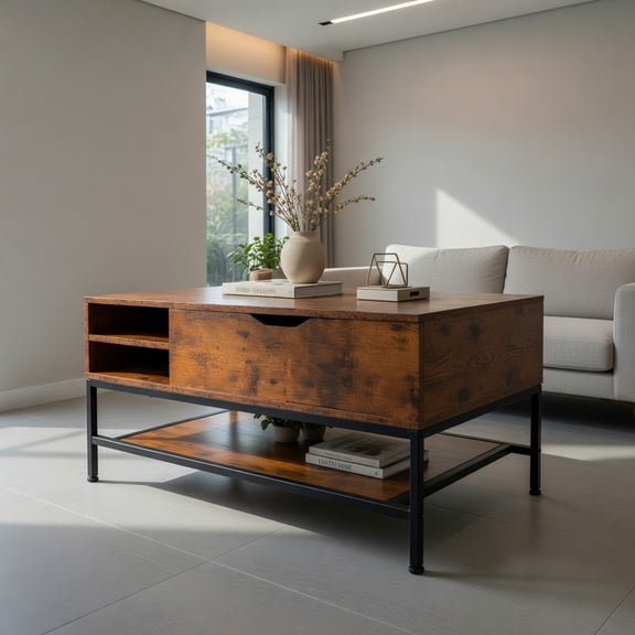 Resenkos Coffee Table,Center Table, Modern Sofa Table Tea Table,Lift Top Coffee Table with Hidden Compartment and Removable Storage Shelf-Rustic Brown