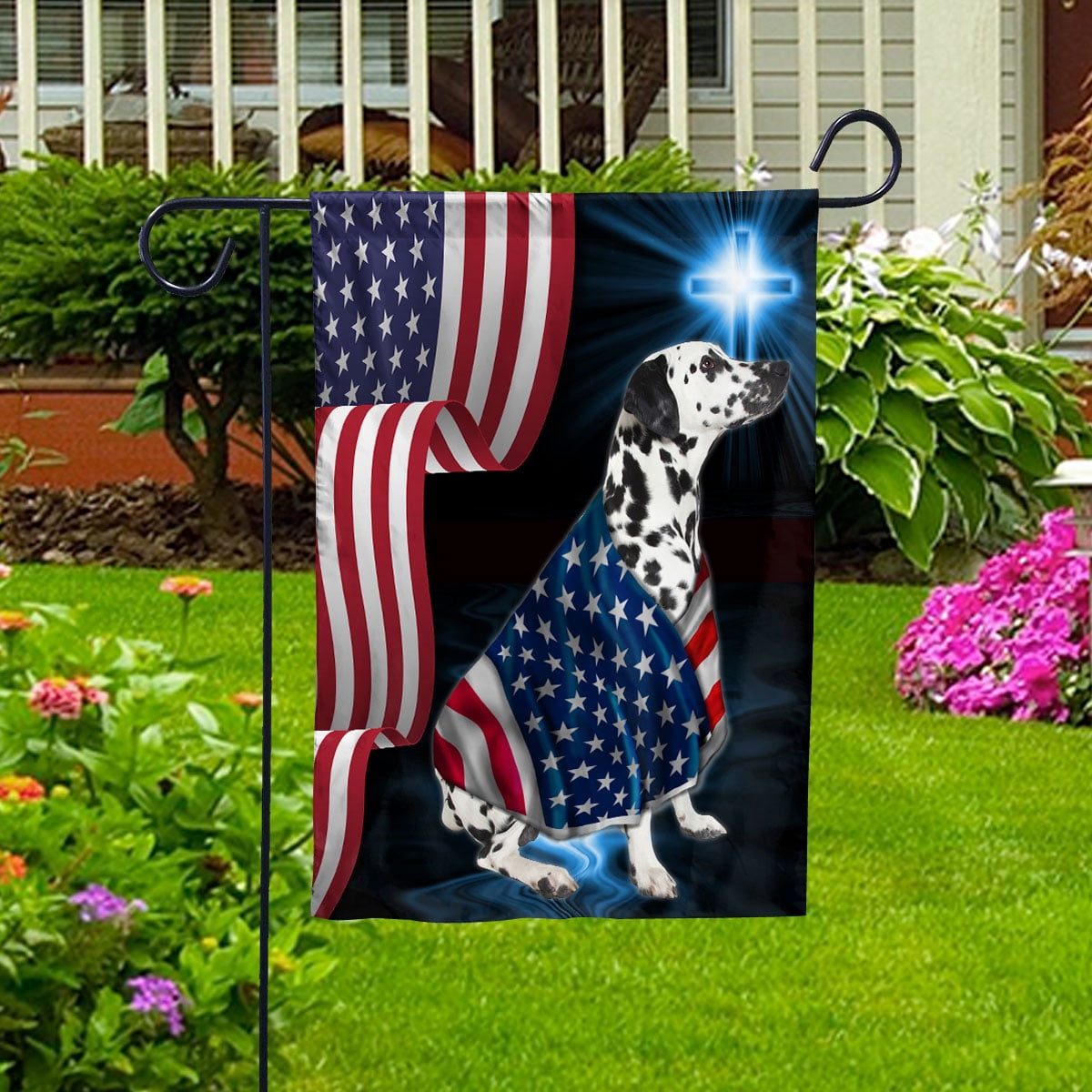 American Flag Dalmatian Dog Wearing Flag American Patriot Patriotic 4th of july House Flag, Double-Sided Decorative Outdoor Flag, Patriotic Polyester Yard Flag 29.5 x 39.5 in