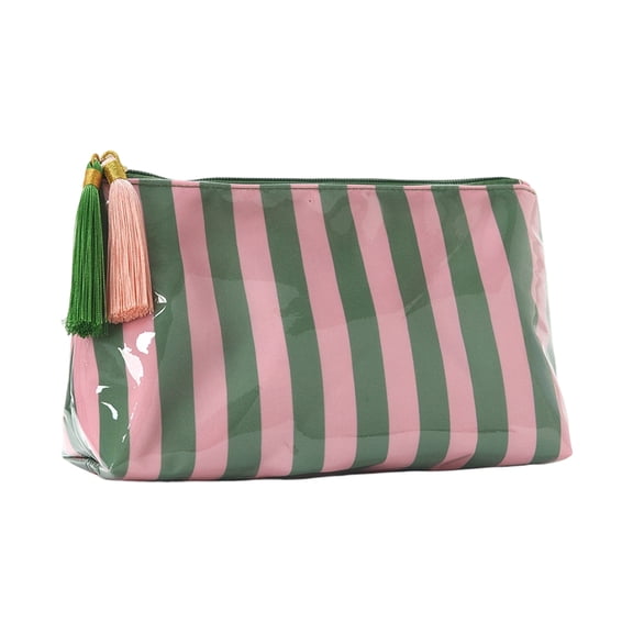 PVC Toiletry Organizer, Striped Cosmetic Bag With Tassel Zipper, Waterproof Portable Travel Pouch For Makeup Brushes(5.5"*9",H)