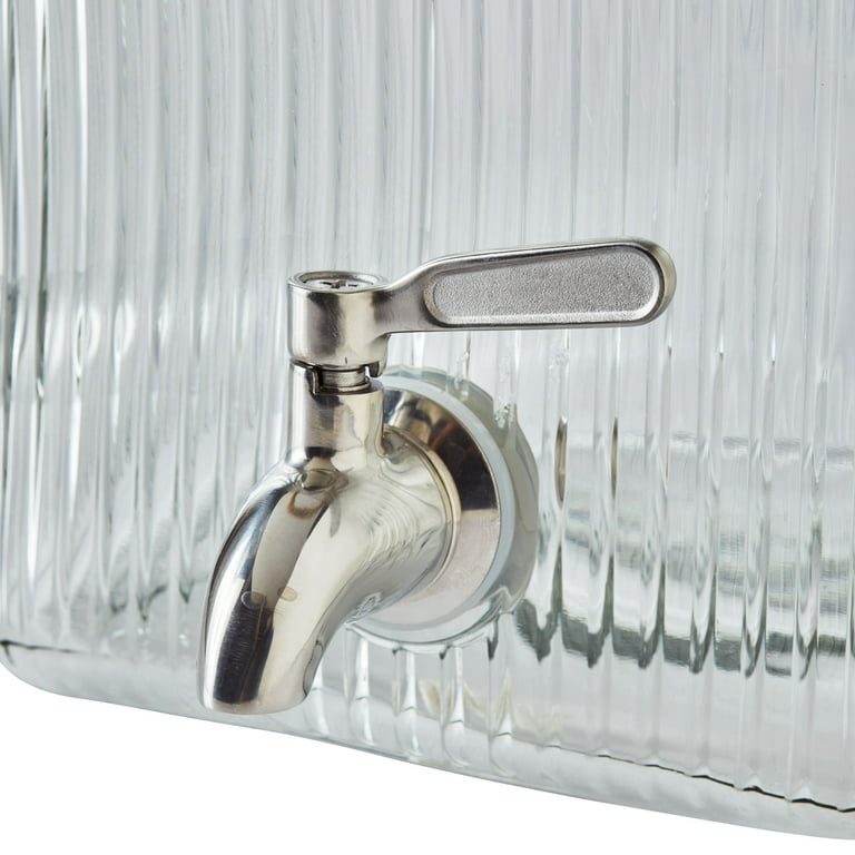 Vintage Ribbed Clear Glass Refrigerator Water Dispenser w/Spout