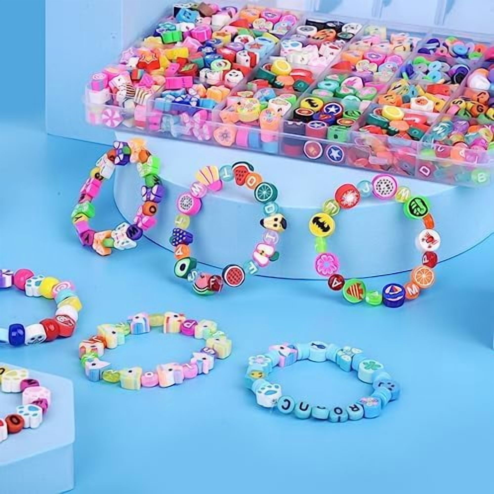 YNGLLC 2480pcs Acrylic Bear Polymer Clay Beads Charms for Bracelets Making Kit Cute Fun Charms Beads Friendship Bracelet Making DIY Arts Crafts Birthday Gifts Toys for Kids Girls