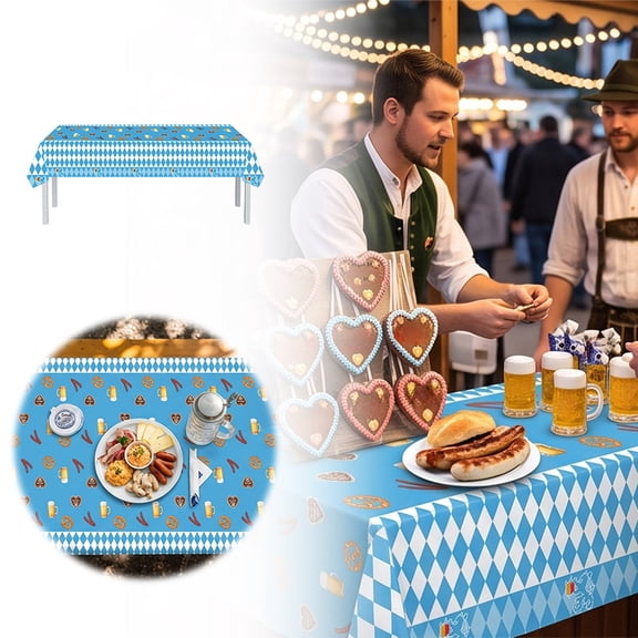 Oktoberfest Style Tablecloth for Beer Festival Party, Disposable Plastic Cover for Celebration Table, Themed Table Decor for Holiday Gatherings and Events