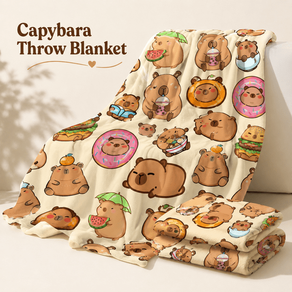 MORAVE 40x50inches Soft Flannel Capybara Throw Blanket, Cute Animal Plush Kawaii Decor for Room Couch Sofa, Capybara Gifts for Kids Boys Girls Teens Birthday