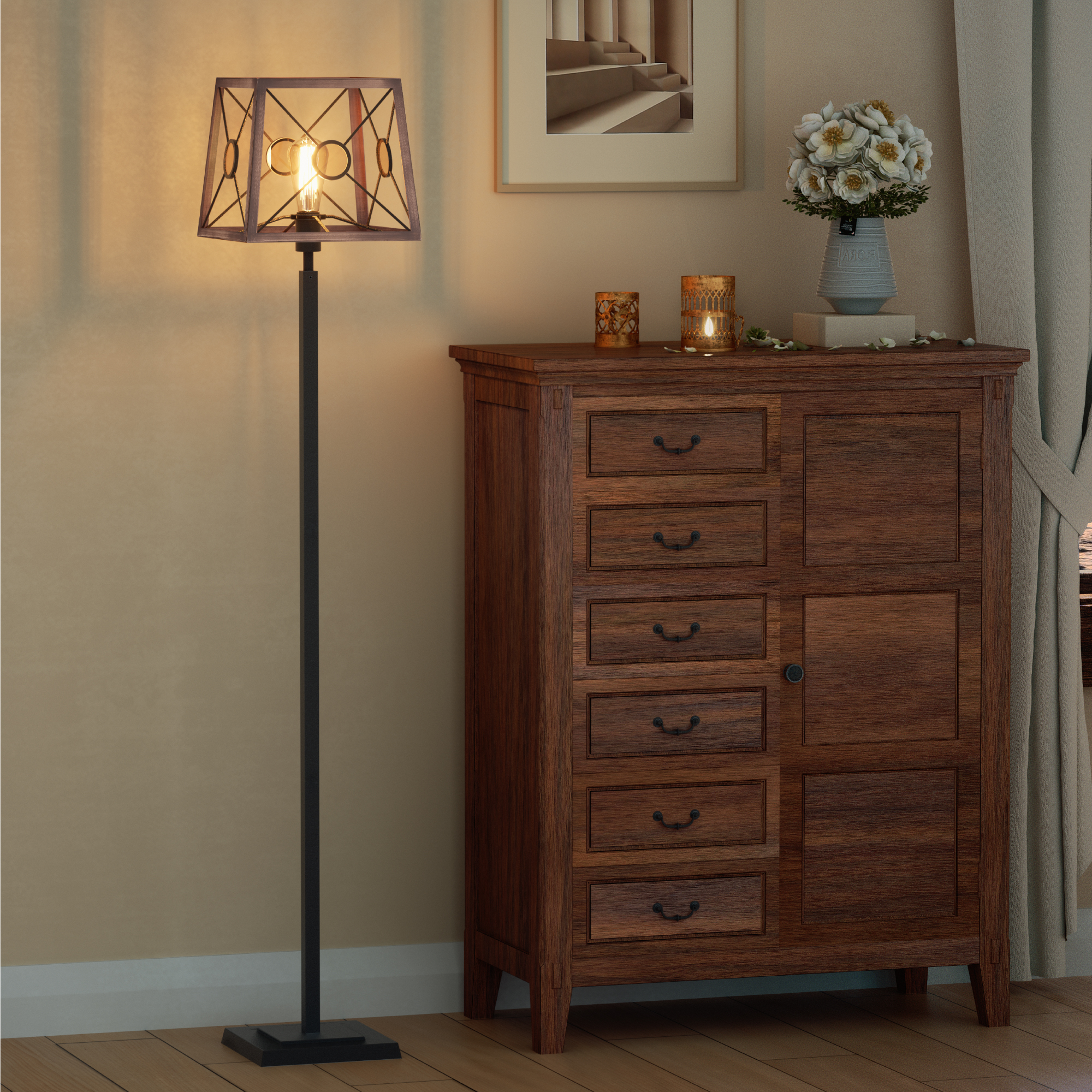 Buy WAMPAT Floor Lamp,Rustic Farmhouse Pole Light,Standing Lamp with