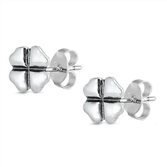 Sterling Silver Four Leaf Clover Stud Earrings