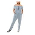 thumbnail image 3 of PLANET GOLD PLUS Womens Gray Stretch Pocketed Tie Ruffled  Crochet Trim Short Sleeve Off Shoulder Straight leg Jumpsuit Plus 2X, 3 of 4