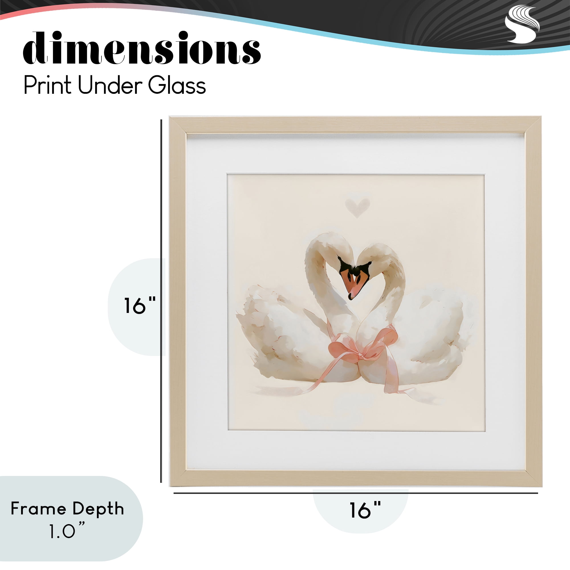 Stupell Industries Swan Pair with Bow Birch Framed Print Under Glass, design by Creative Studio