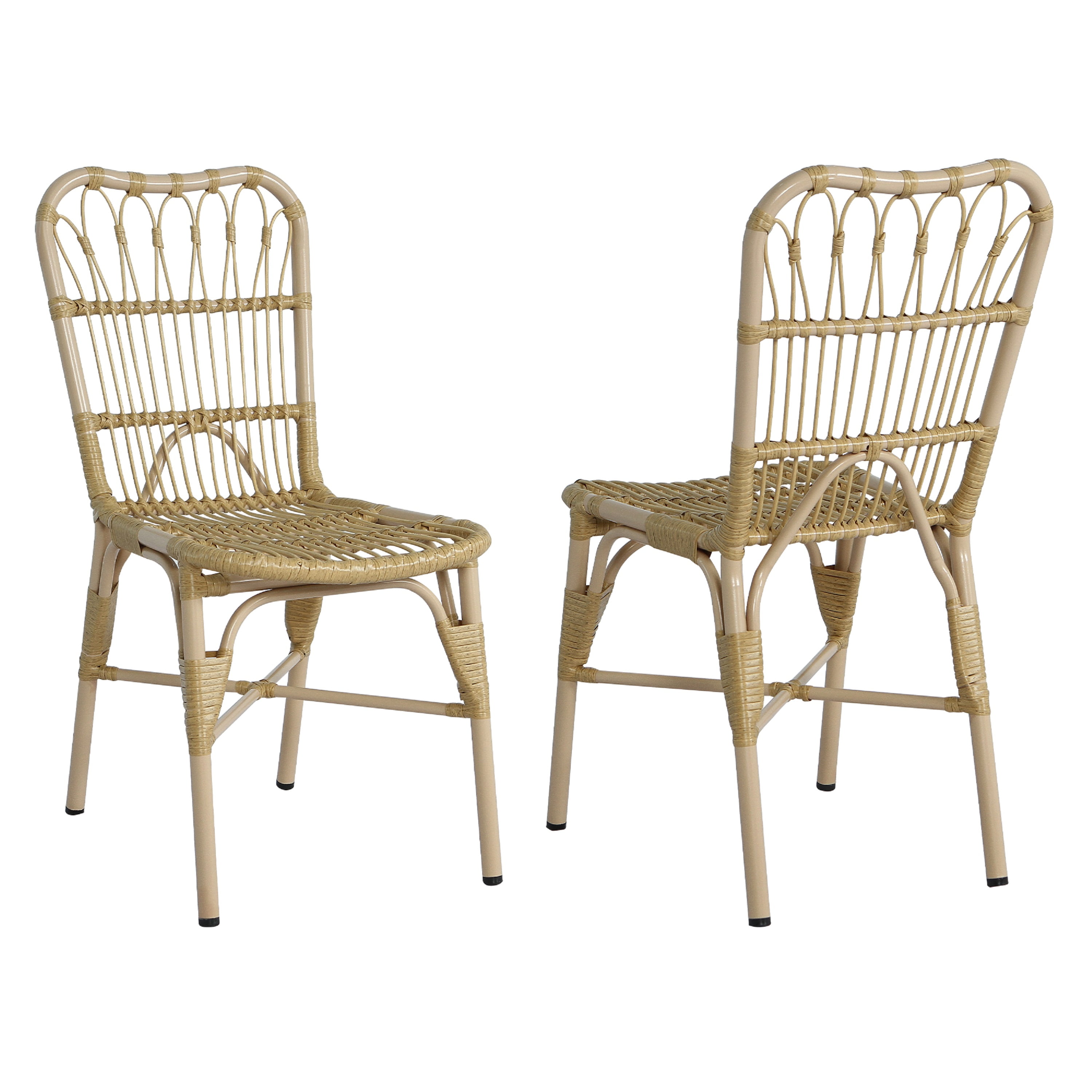 Euroco Outdoor PE Wicker Patio Dining Chairs Set of 2,Outdoor Rattan chairs for Backyard,Poolside,Garden, NATURAL